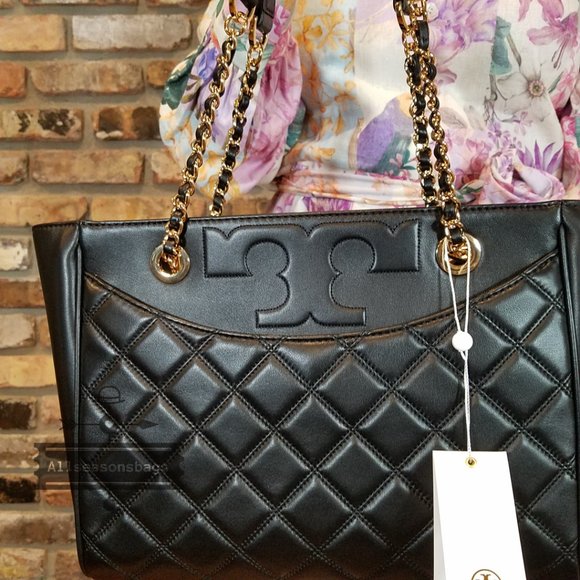 Tory Burch Small Savannah Flat Tote Black Leather - Picture 13 of 14